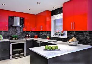 Красно-черная кухня, дизайн интерьера